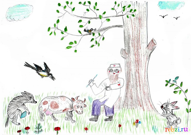 Раскраска для детей к сказке: Доктор Айболит