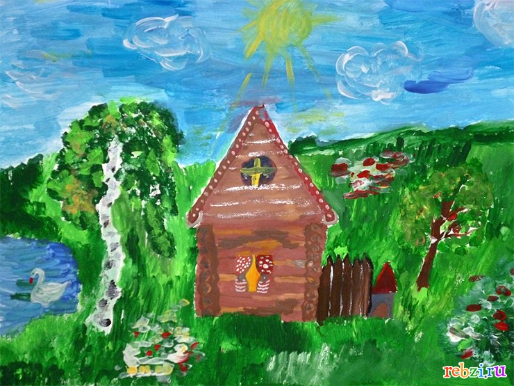 Детские рисунки - фестиваль. Детский рисунок / домик в деревне